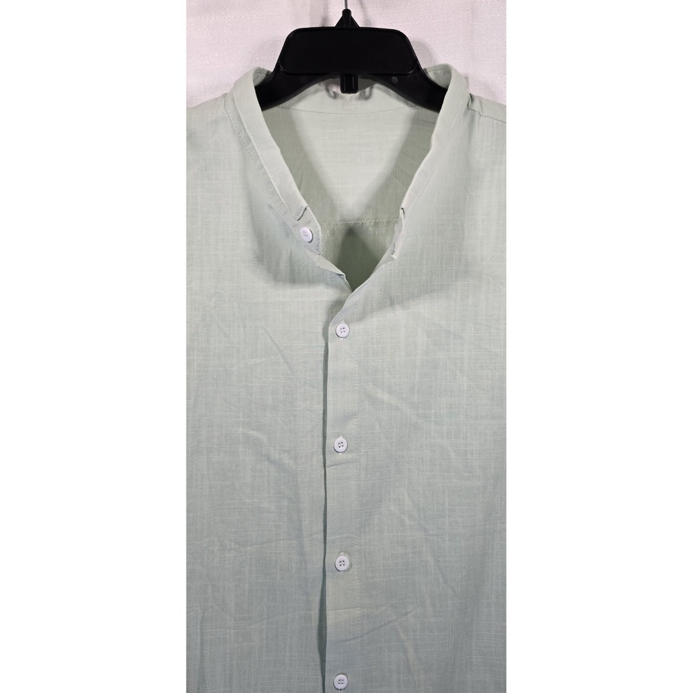 Mens Summer Casual Linen Shirt Breathable Pocket Style‎ Summer Beach Green Sz XL